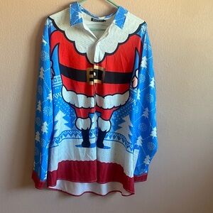 ATLANL Santa Suit Holiday Button-Up Shirt